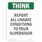 Signmission OSHA THINK Sign, Report All Unsafe Conditions, 10in X 7in Decal, 7" W, 10" L, Portrait OS-TS-D-710-V-11933 - alternate 1